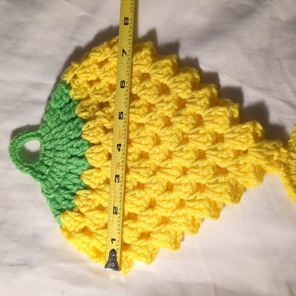 Kitchen Hand Towel Yellow Holder Handmade - Picture 2 of 4